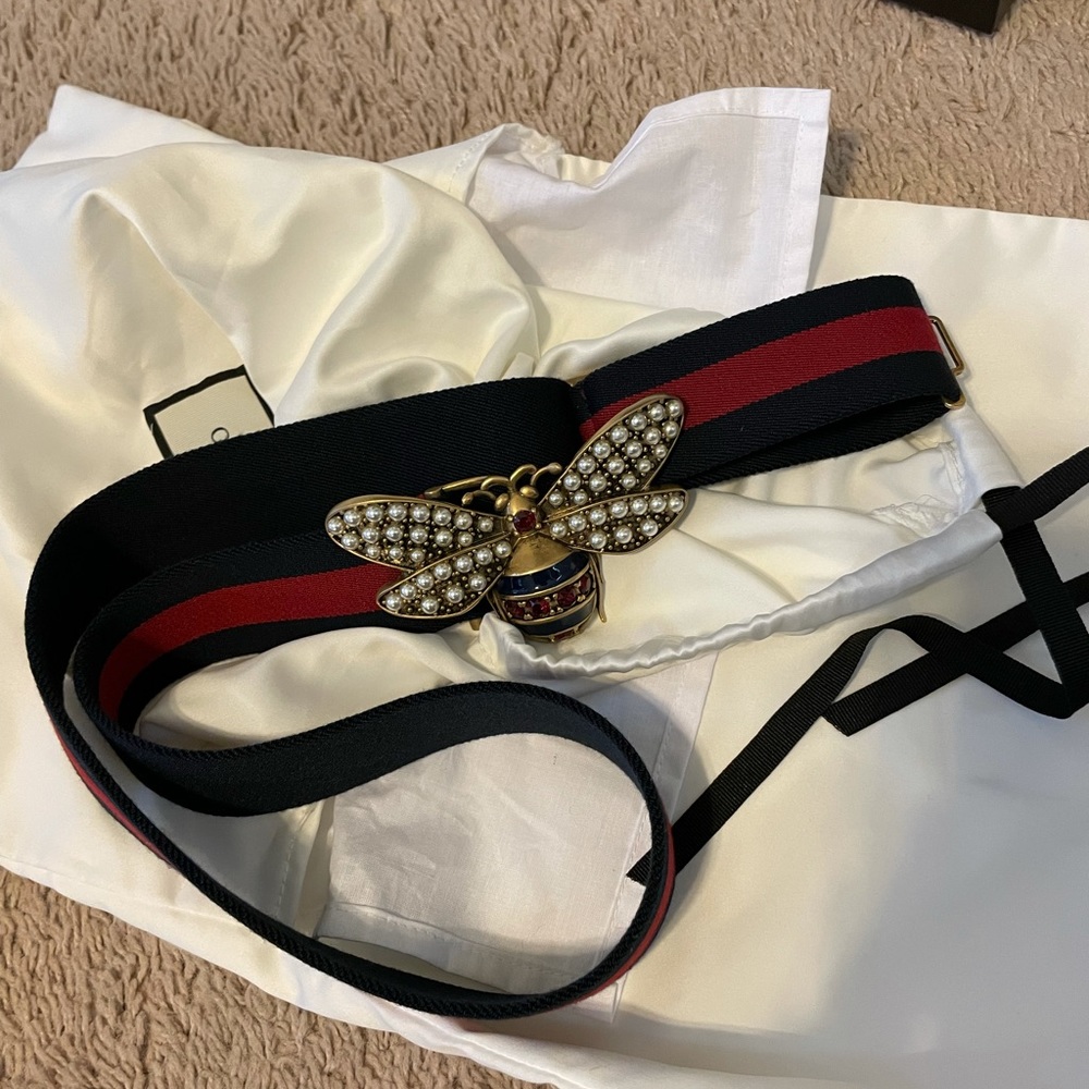 Gucci Butterfly Buckle Web Waist Belt